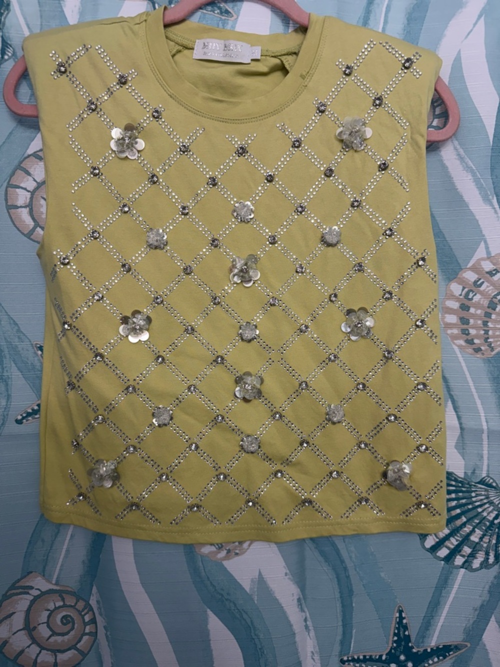 Embellished Sleeveless Top - Lime Green